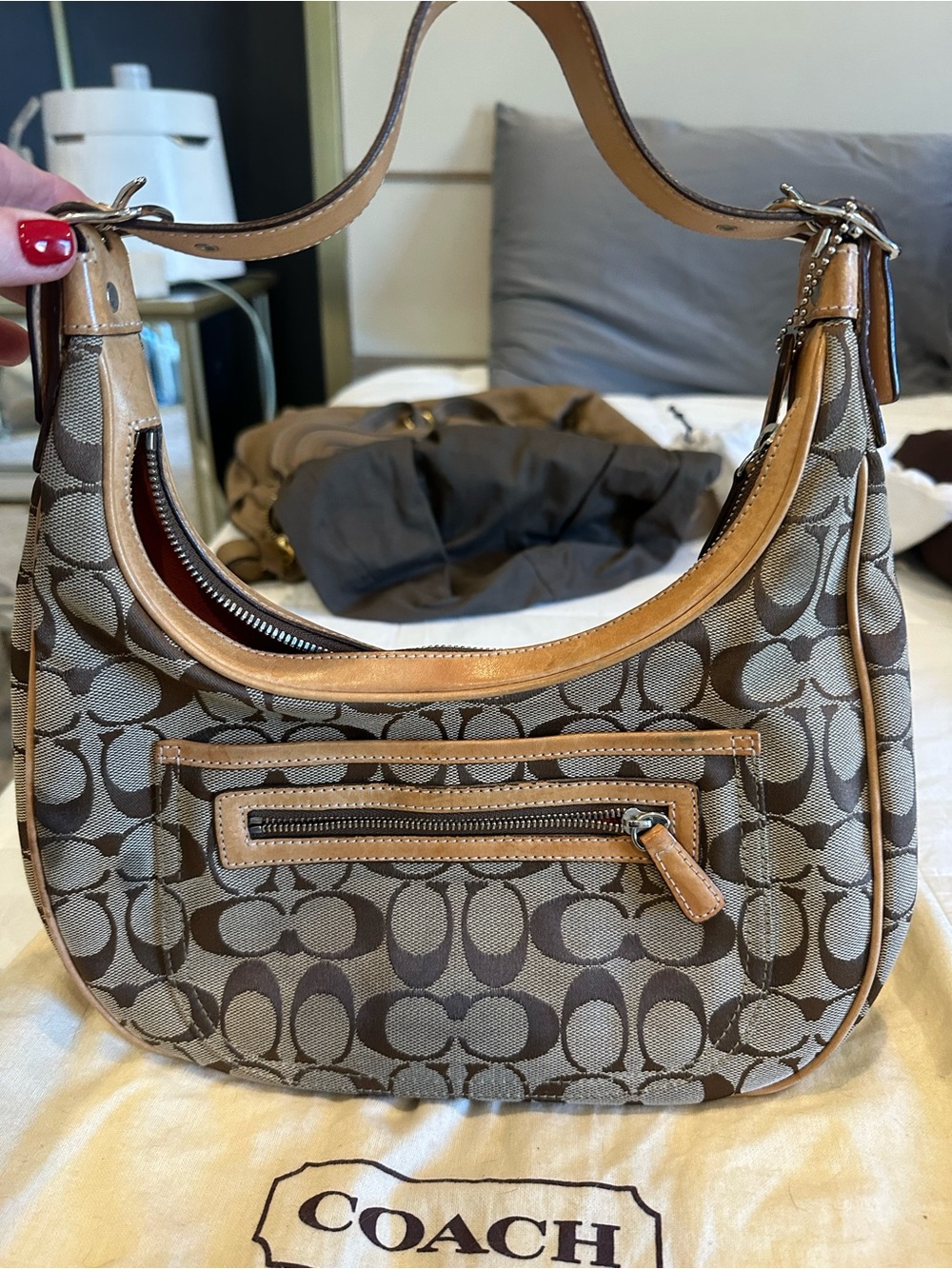 Y2K Vintage COACH Signature C Jacquard & Vachetta Leather Hobo Bag